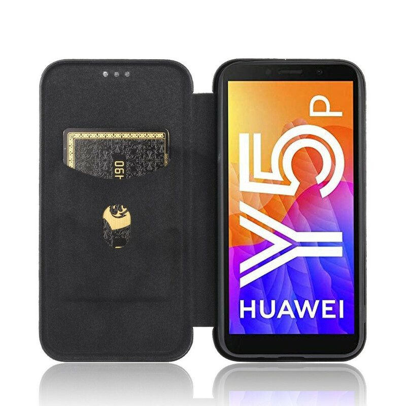 Folio Cover Huawei Y5p Custodia in pelle Fibra Di Carbonio