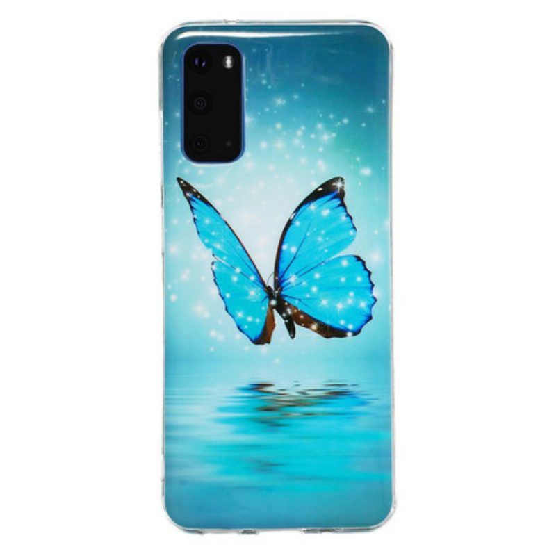 Cover Samsung Galaxy S20 Farfalla Blu Fluorescente