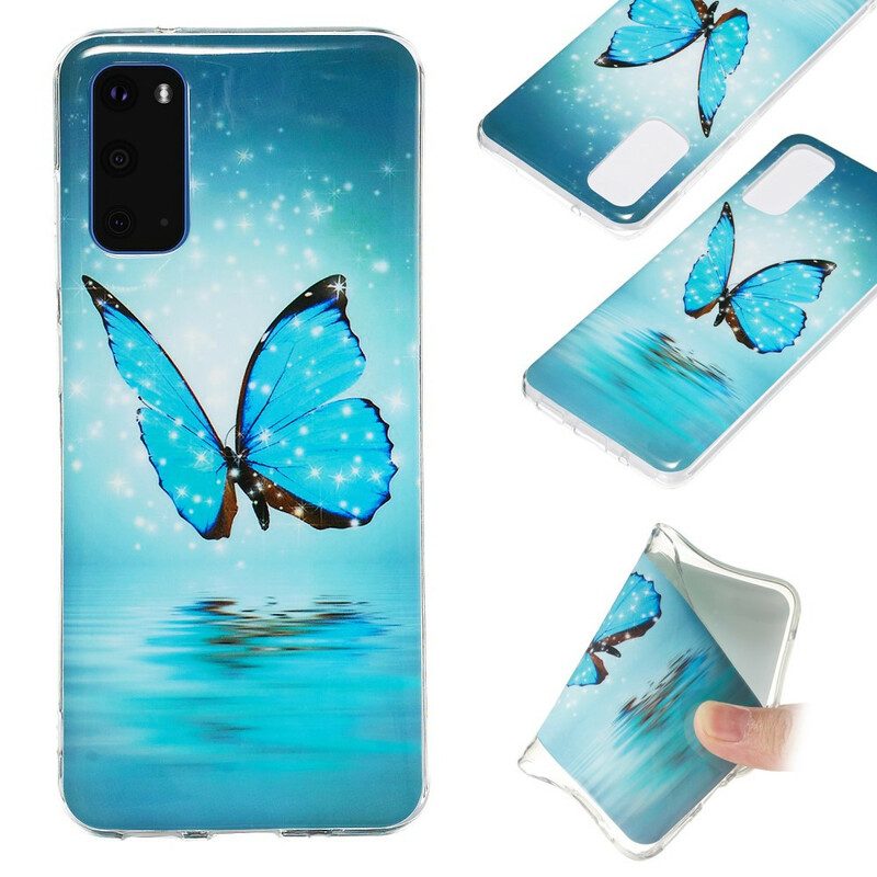 Cover Samsung Galaxy S20 Farfalla Blu Fluorescente