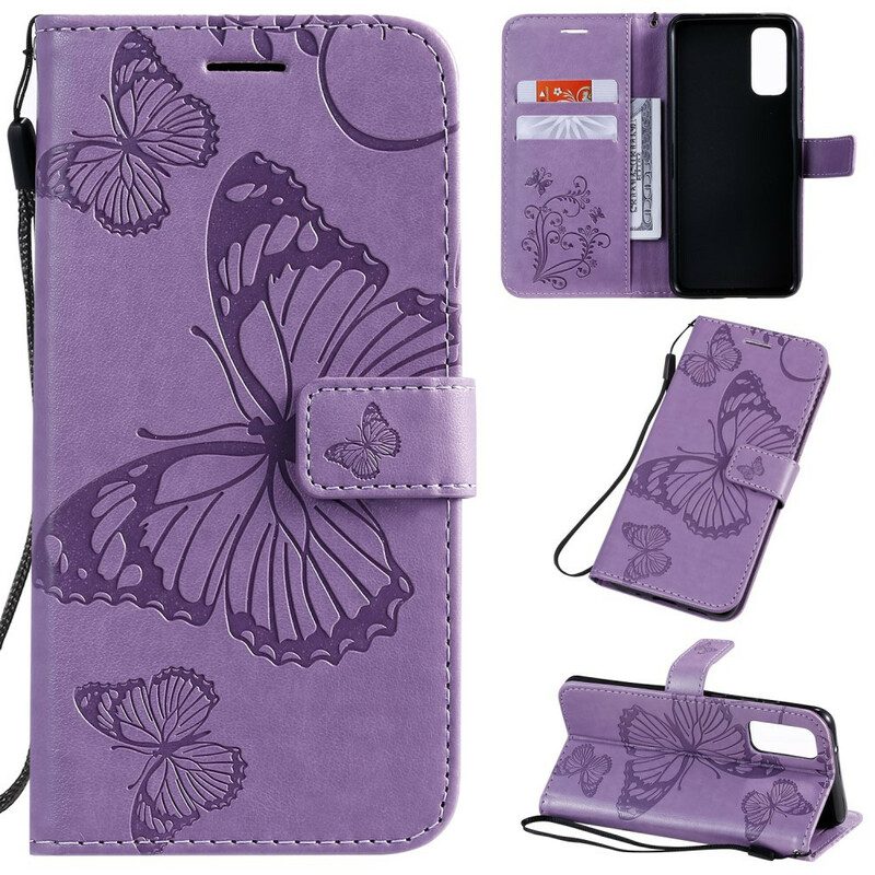 Custodia in pelle Samsung Galaxy S20 Farfalle Con Cinturino Gigante