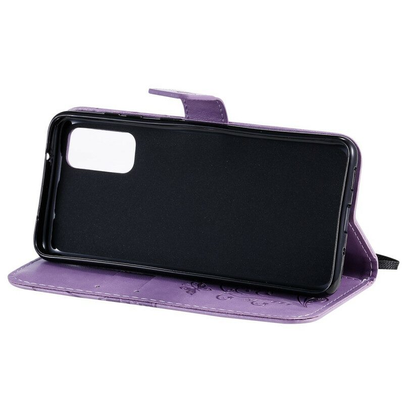 Custodia in pelle Samsung Galaxy S20 Farfalle Con Cinturino Gigante