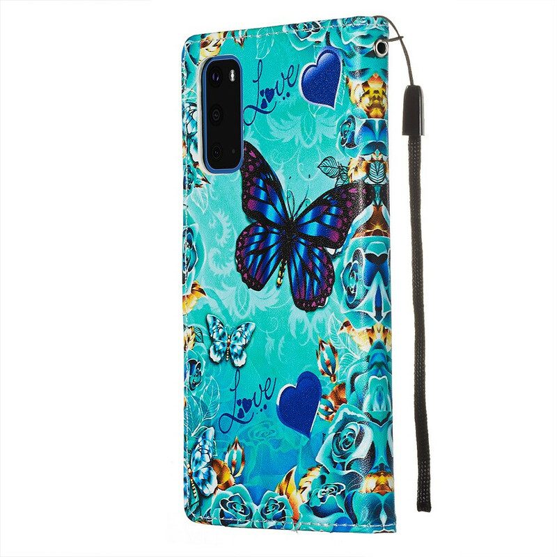 Custodia in pelle Samsung Galaxy S20 Farfalle Dorate