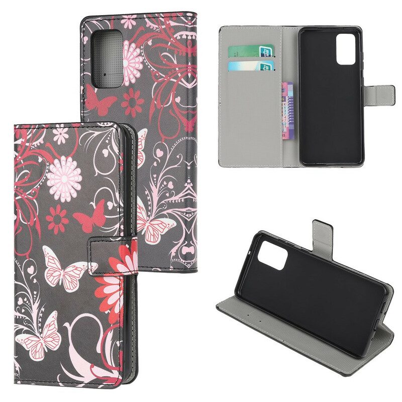 Custodia in pelle Samsung Galaxy S20 Farfalle E Fiori