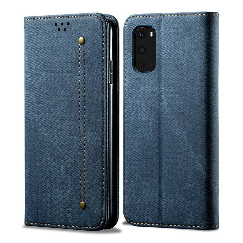 Folio Cover Samsung Galaxy S20 Custodia in pelle Tessuto Denim