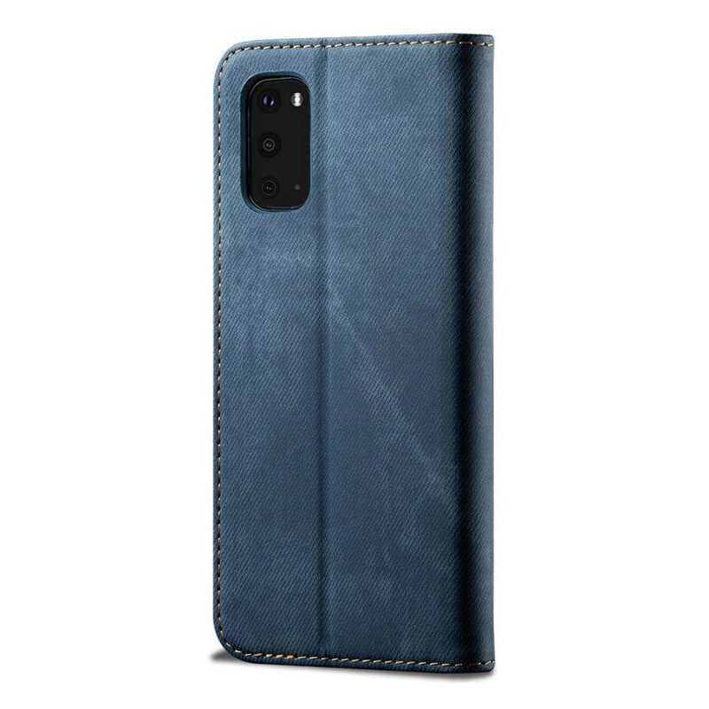 Folio Cover Samsung Galaxy S20 Custodia in pelle Tessuto Denim