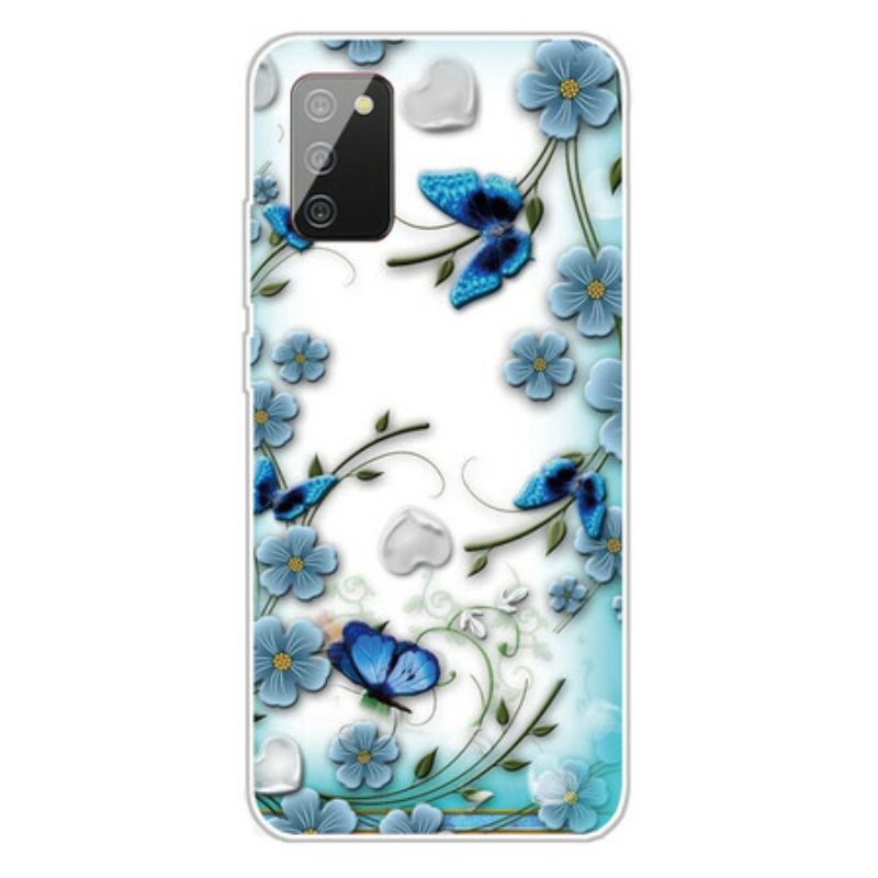 Cover Samsung Galaxy A02s Farfalle E Fiori Retrò Senza Soluzione Di Continuità