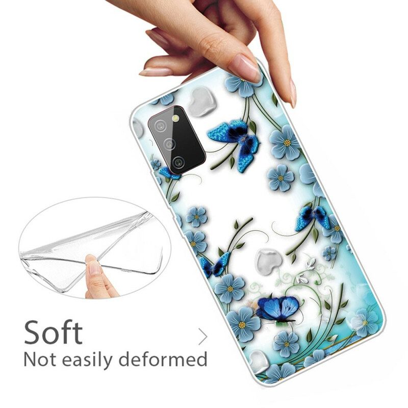 Cover Samsung Galaxy A02s Farfalle E Fiori Retrò Senza Soluzione Di Continuità