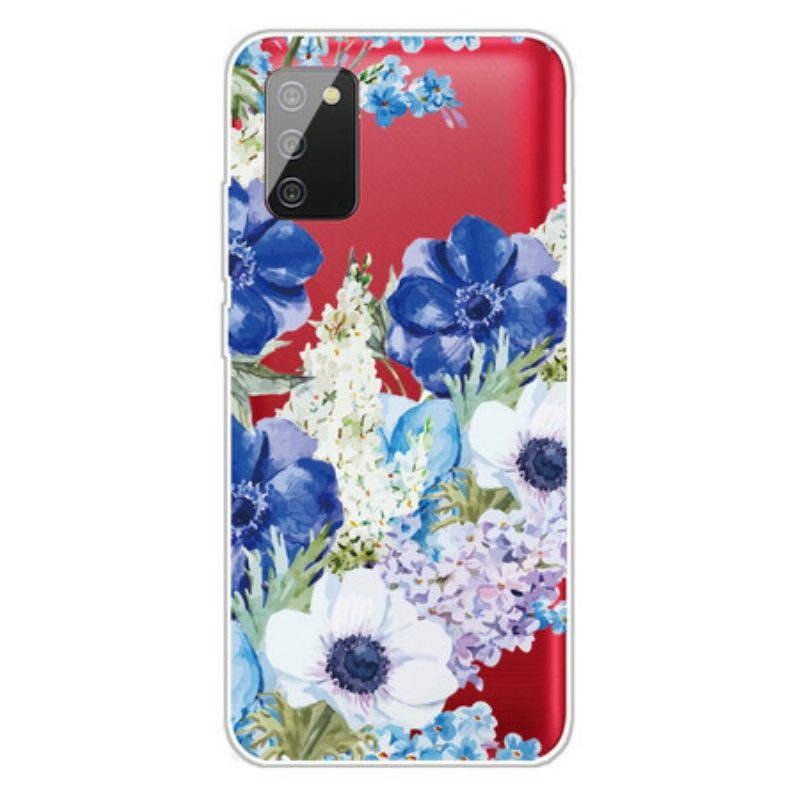 Cover Samsung Galaxy A02s Fiori Blu Dell'acquerello Senza Soluzione Di Continuità