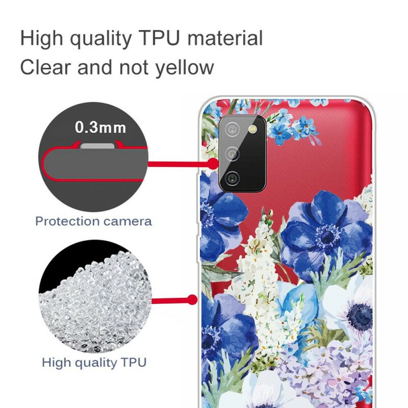 Cover Samsung Galaxy A02s Fiori Blu Dell'acquerello Senza Soluzione Di Continuità