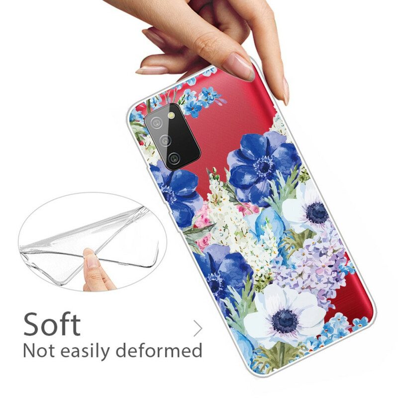 Cover Samsung Galaxy A02s Fiori Blu Dell'acquerello Senza Soluzione Di Continuità