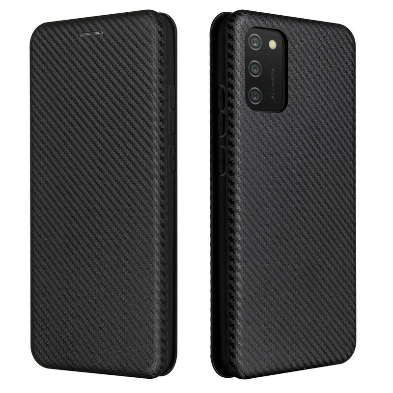 Folio Cover Samsung Galaxy A02s Custodia in pelle Fibra Di Carbonio