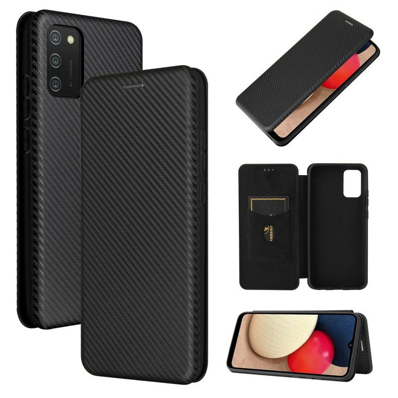 Folio Cover Samsung Galaxy A02s Custodia in pelle Fibra Di Carbonio