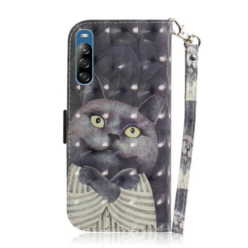 Custodia in pelle Sony Xperia L4 Gatto Grigio Con Cinturino