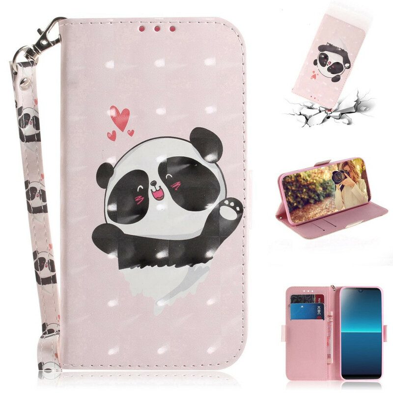 Custodia in pelle Sony Xperia L4 Panda Love Con Cordino