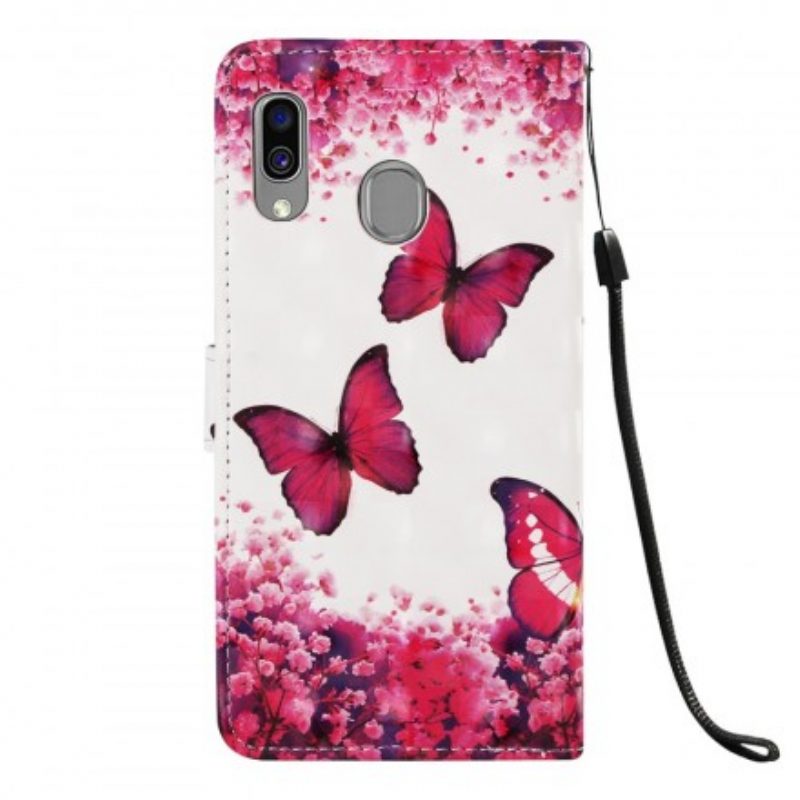 Custodia A Portafoglio Samsung Galaxy A40 Farfalle Rosse