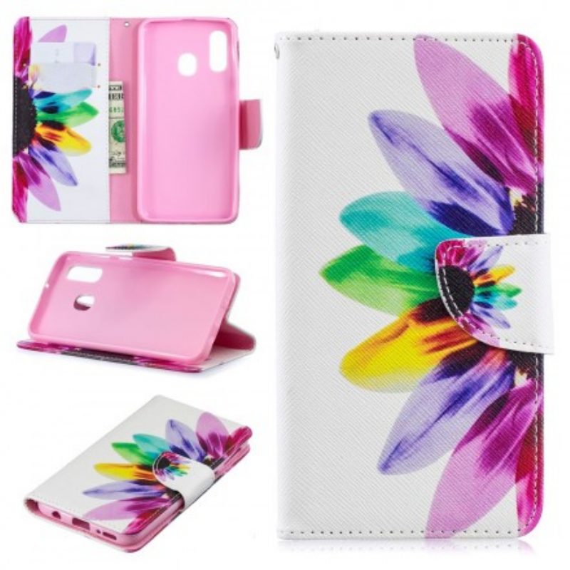 Custodia A Portafoglio Samsung Galaxy A40 Fiore Dell'acquerello