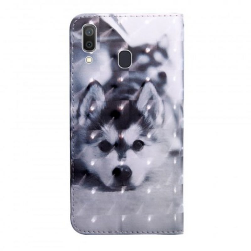 Custodia in pelle Samsung Galaxy A40 Cane In Bianco E Nero