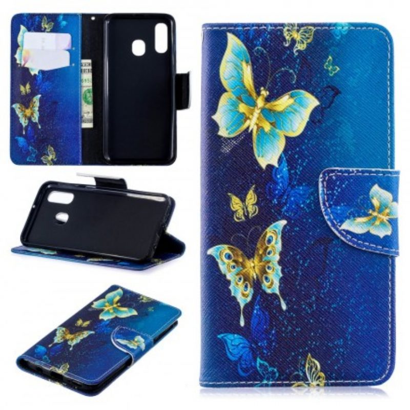 Custodia in pelle Samsung Galaxy A40 Farfalle Dorate