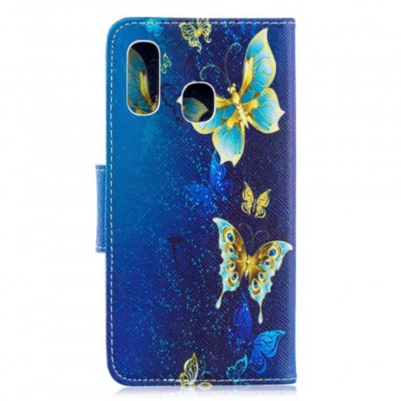 Custodia in pelle Samsung Galaxy A40 Farfalle Dorate