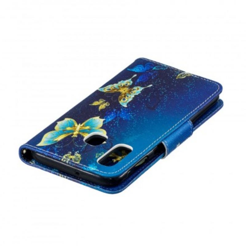 Custodia in pelle Samsung Galaxy A40 Farfalle Dorate