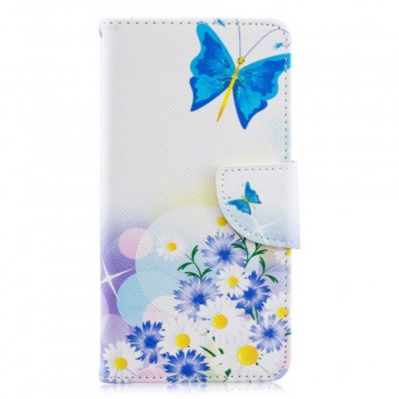 Custodia in pelle Samsung Galaxy A40 Farfalle E Fiori Dipinti