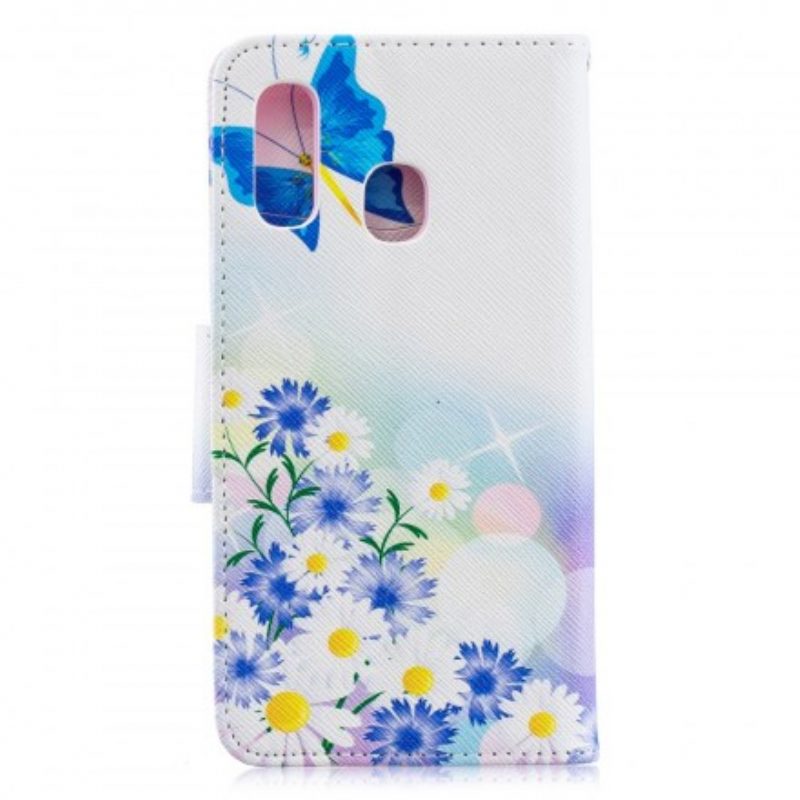 Custodia in pelle Samsung Galaxy A40 Farfalle E Fiori Dipinti