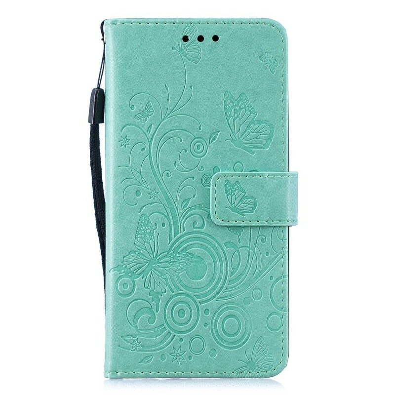 Custodia in pelle Samsung Galaxy A40 Farfalle In Turbinio