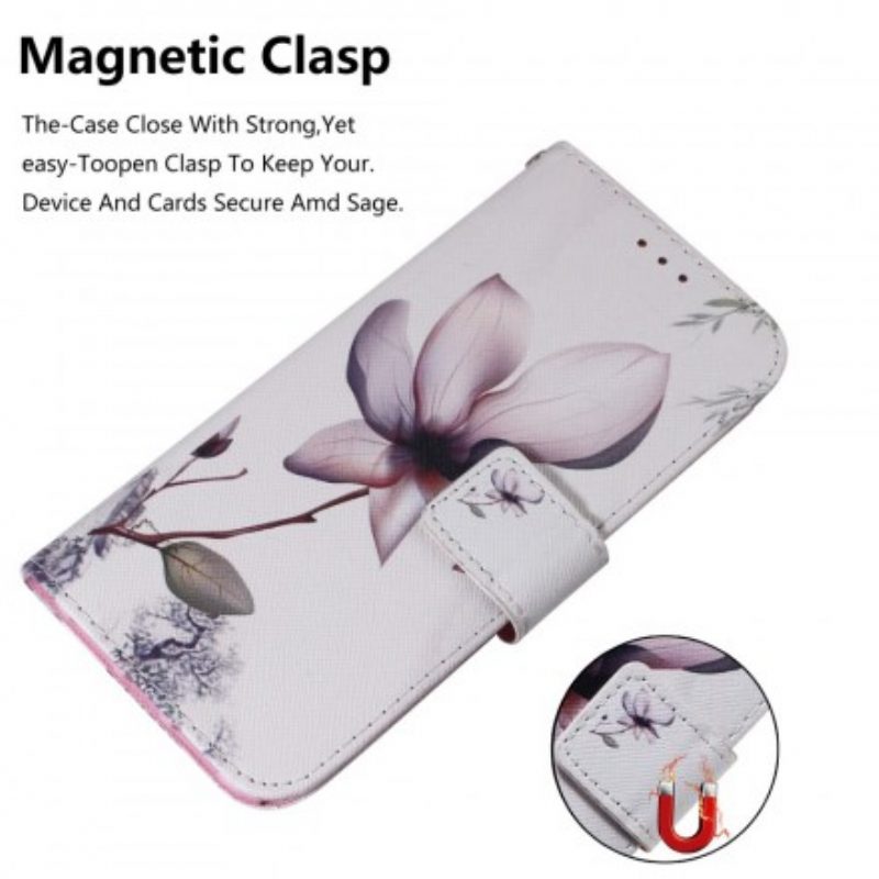 Custodia in pelle Samsung Galaxy A40 Fiore Rosa Polveroso