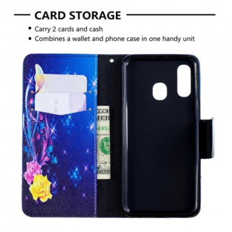 Folio Cover Samsung Galaxy A40 Farfalle Colorate Di Notte