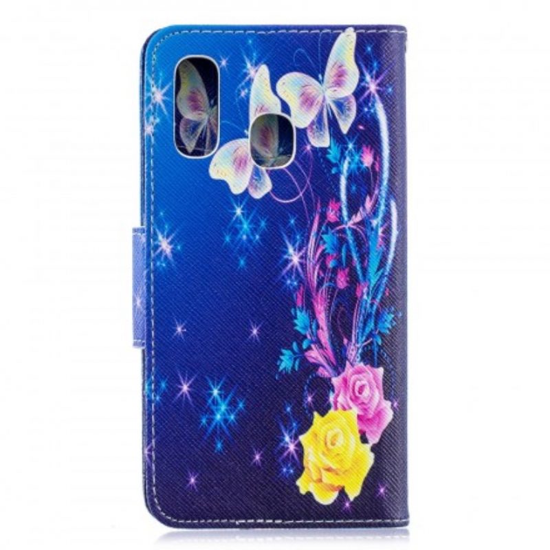 Folio Cover Samsung Galaxy A40 Farfalle Colorate Di Notte