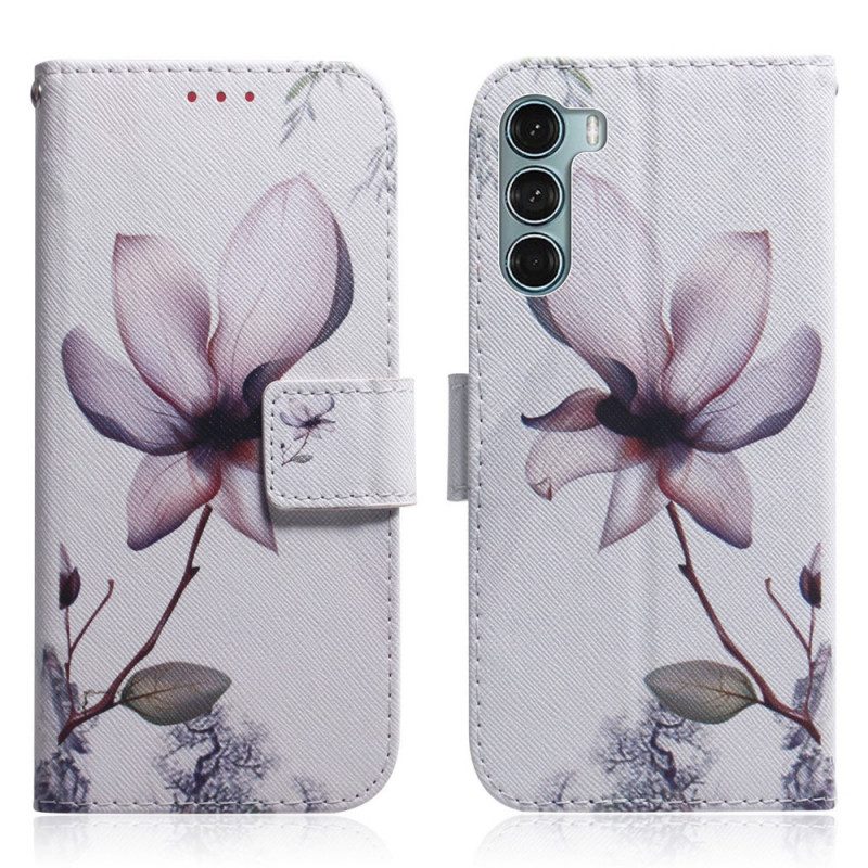 Custodia in pelle Moto G200 5G Fiore Rosa Polveroso