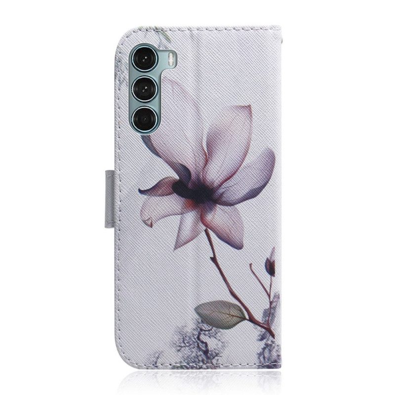 Custodia in pelle Moto G200 5G Fiore Rosa Polveroso