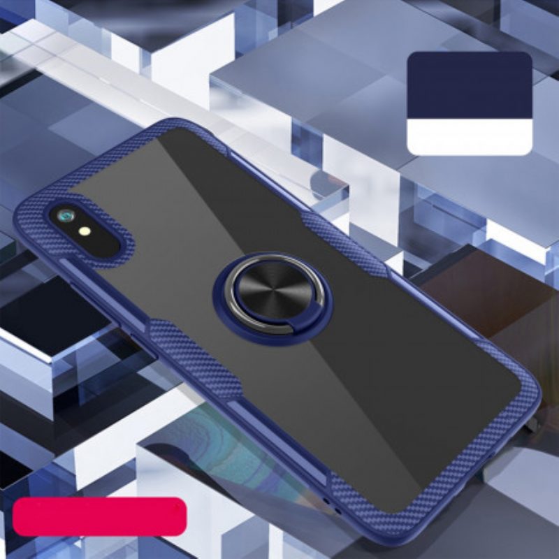 Cover Xiaomi Redmi 9A Anello In Metallo In Fibra Di Carbonio