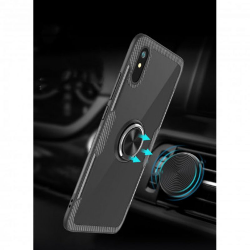 Cover Xiaomi Redmi 9A Anello In Metallo In Fibra Di Carbonio