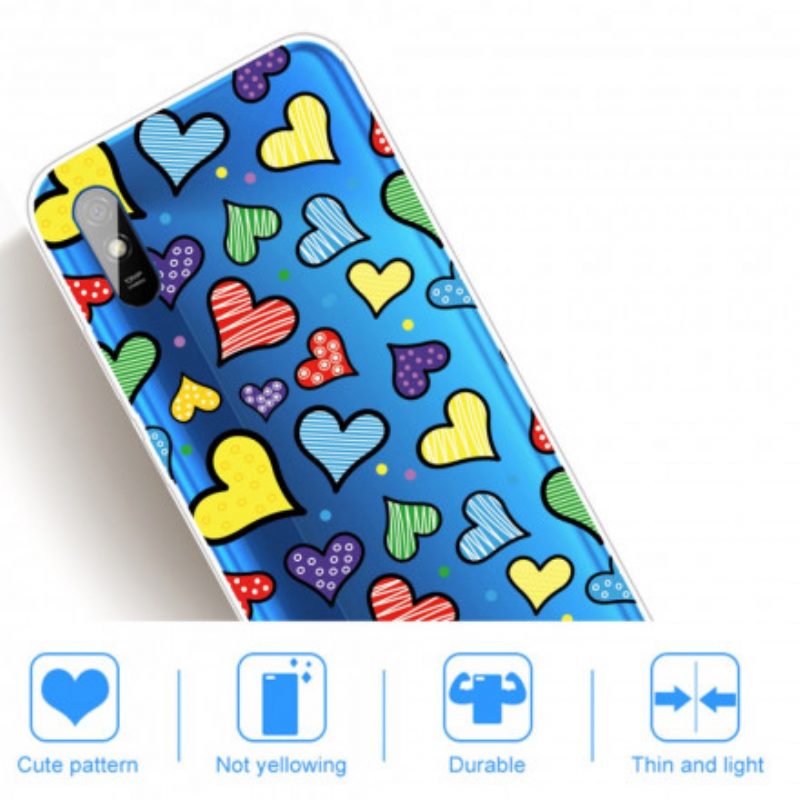 Cover Xiaomi Redmi 9A Cuori Multicolori