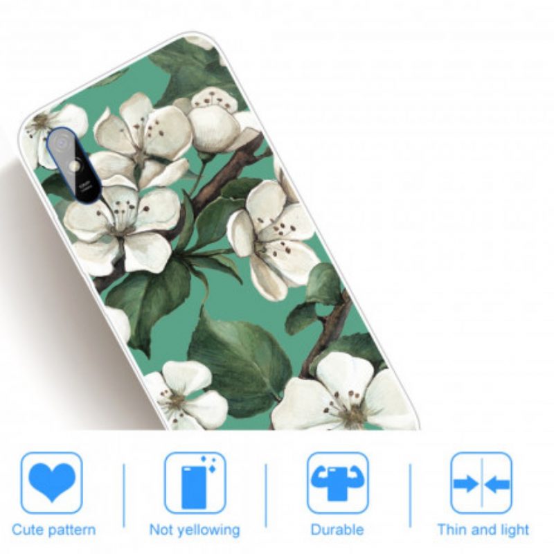 Cover Xiaomi Redmi 9A Fiori Bianchi Dipinti