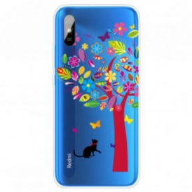 Cover Xiaomi Redmi 9A Gatto Sotto L'albero Colorato