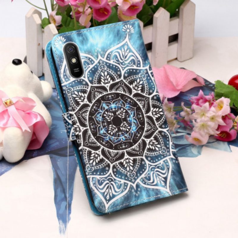 Custodia A Portafoglio Xiaomi Redmi 9A Mandala Con Spalline Nere