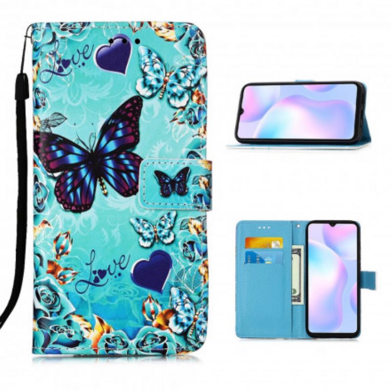 Custodia in pelle Xiaomi Redmi 9A Amo Le Farfalle Strappy