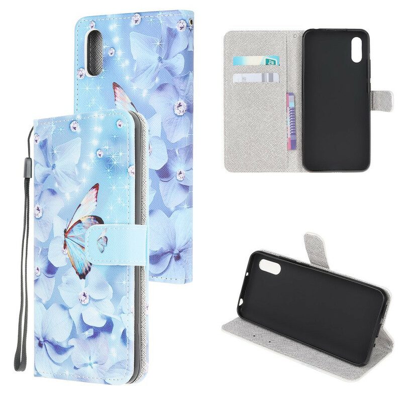 Custodia in pelle Xiaomi Redmi 9A Farfalle Di Diamanti Strappy