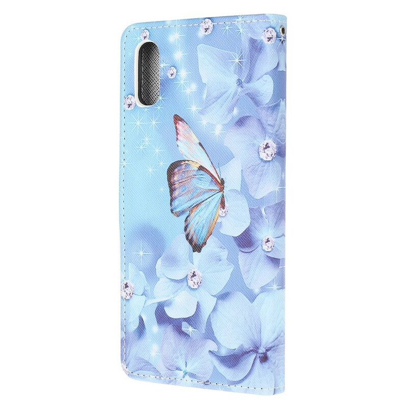 Custodia in pelle Xiaomi Redmi 9A Farfalle Di Diamanti Strappy