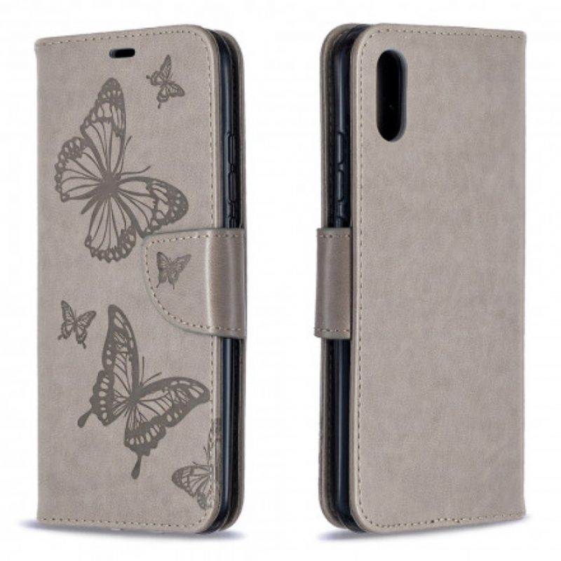 Custodia in pelle Xiaomi Redmi 9A Farfalle Stampate Strappy