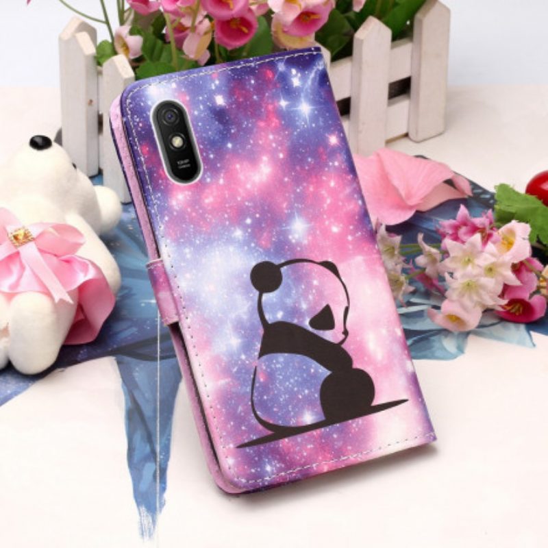 Custodia in pelle Xiaomi Redmi 9A Lanyard Panda Riflessioni