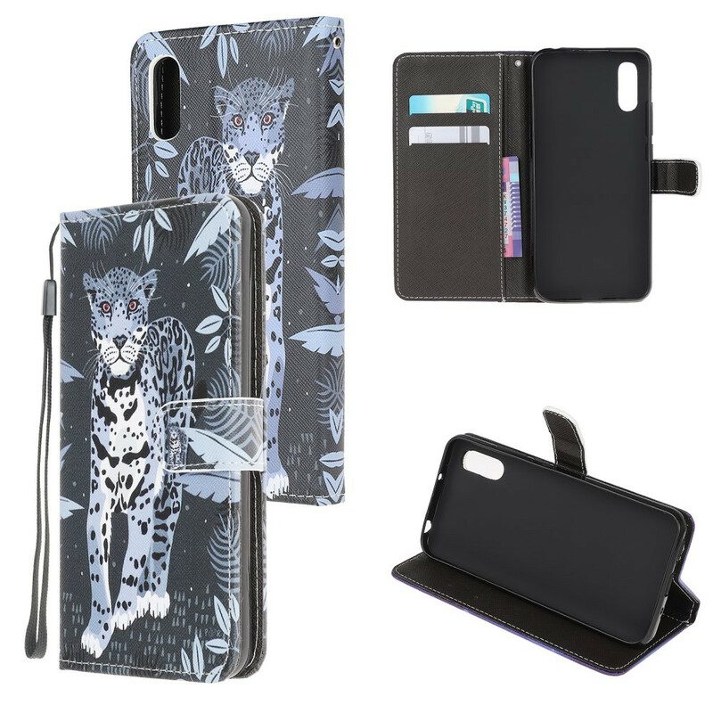 Custodia in pelle Xiaomi Redmi 9A Leopardo Con Spalline