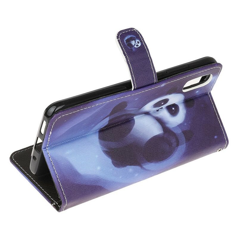 Custodia in pelle Xiaomi Redmi 9A Panda Space Con Cordino