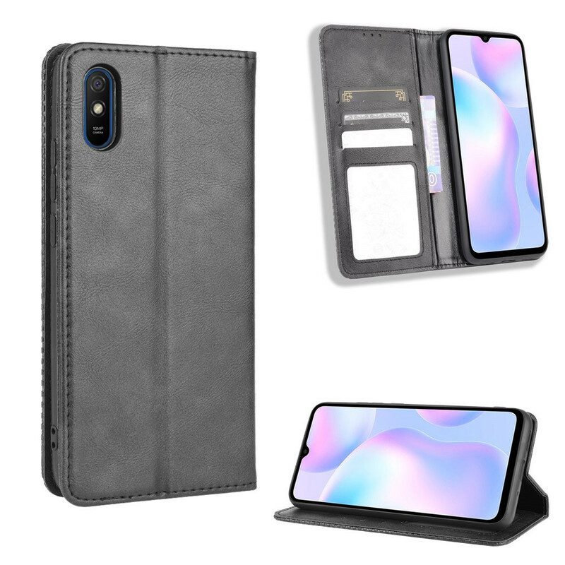 Folio Cover Xiaomi Redmi 9A Custodia in pelle Effetto Pelle Vintage Stilizzato