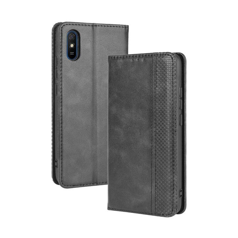 Folio Cover Xiaomi Redmi 9A Custodia in pelle Effetto Pelle Vintage Stilizzato