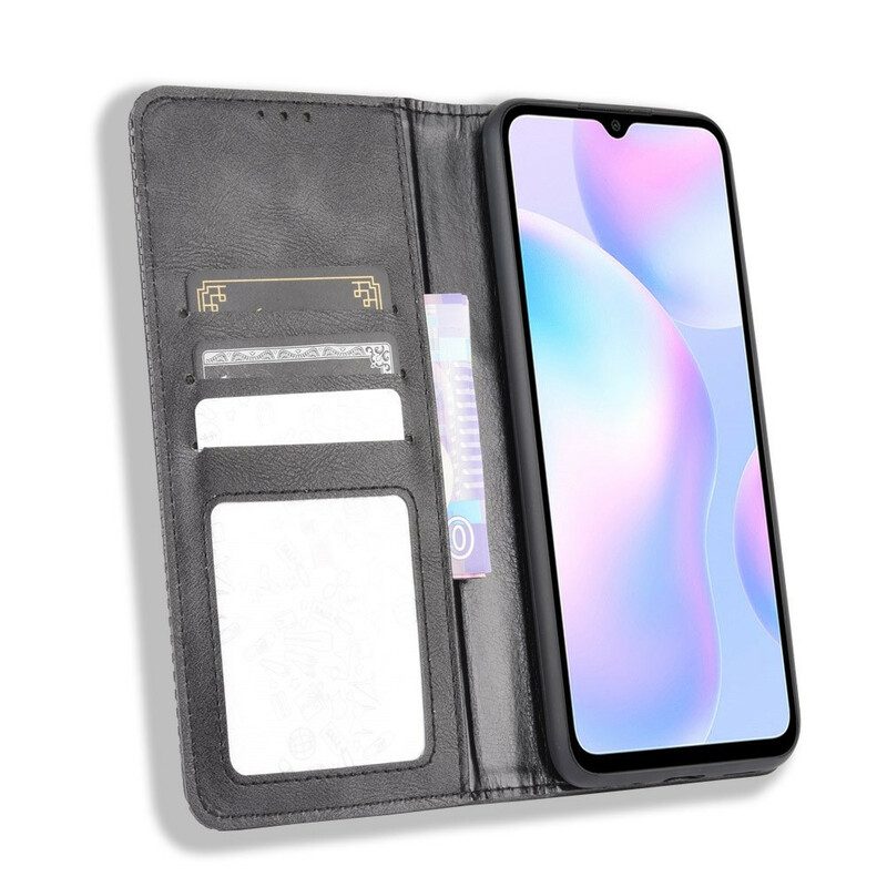 Folio Cover Xiaomi Redmi 9A Custodia in pelle Effetto Pelle Vintage Stilizzato