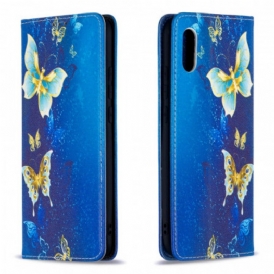 Folio Cover Xiaomi Redmi 9A Custodia in pelle Farfalle Blu