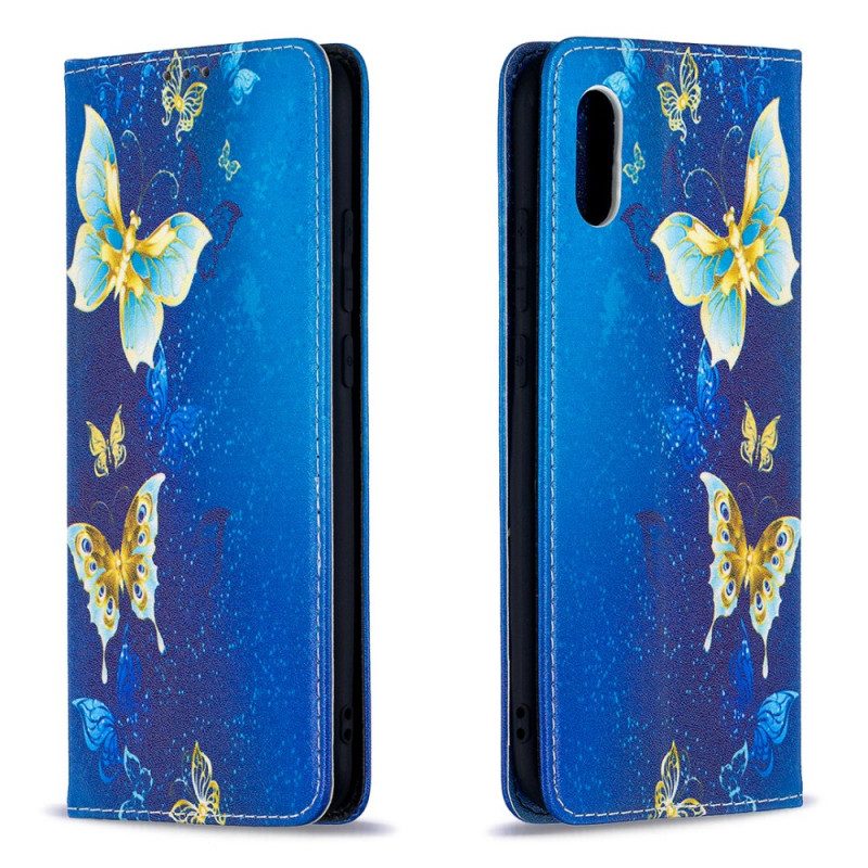 Folio Cover Xiaomi Redmi 9A Custodia in pelle Farfalle Blu